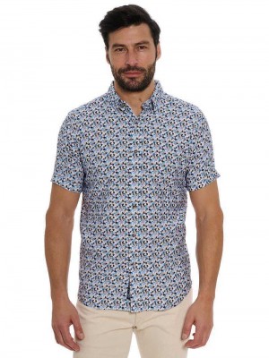 Robert Graham Vance Short Sleeve Button Down Shirt Kék | 653JHQTNP