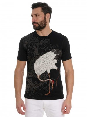Robert Graham Wild Feather T-shirt Fekete | 581GDKIUO